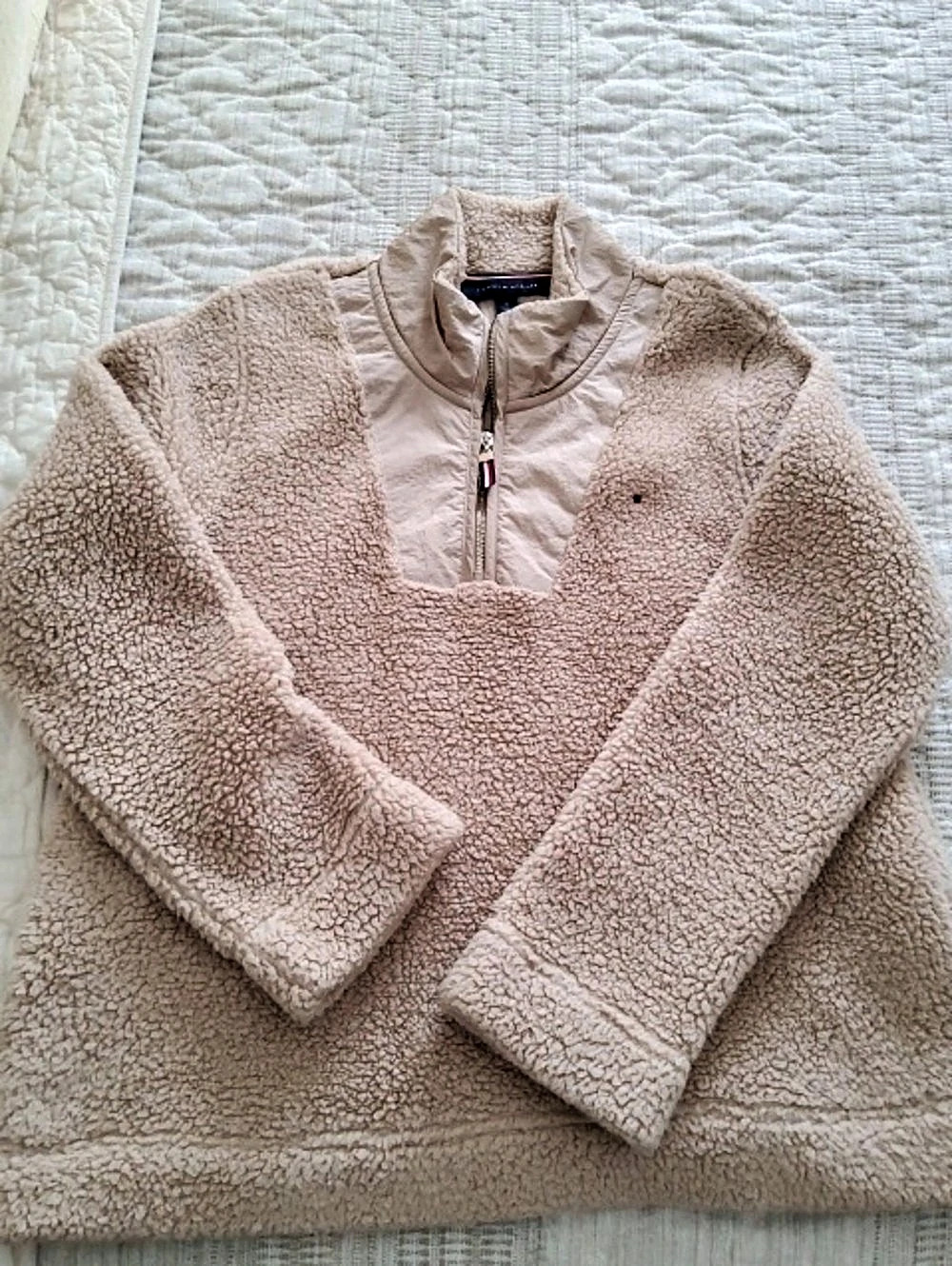 Tommy Hilfiger Women's Sherpa 1/4-Zip Pullover Jacket Beige